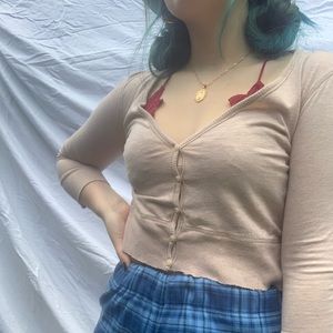 Cropped tan cardigan